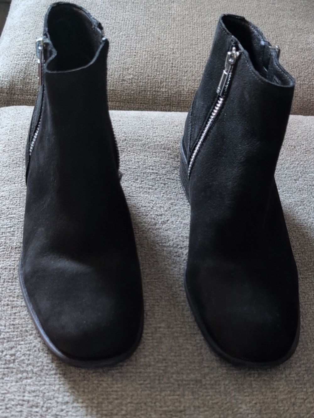 Women's Black Suede Ankle Boots with Side Zippers Brand New
